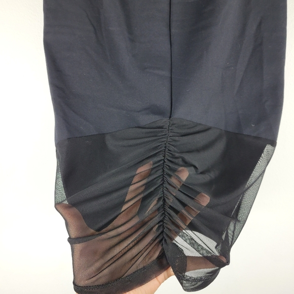New Bebe Shirred Ruched Sheer Mesh Back Knit Pencil Pull On Midi Skirt - Picture 6 of 9